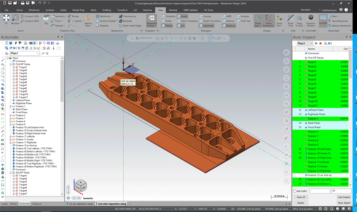 Verisurf inspection software is model-based and uses the same intelligent 3D CAD model data used to program and cut the part, maintaining a consistent digital thread throughout the process.