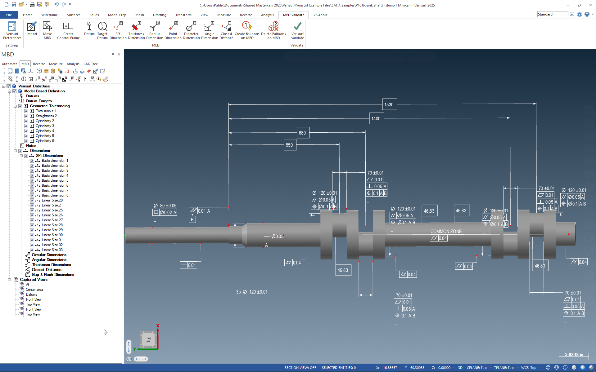 Crankshaft CAD model with MBD screenshot