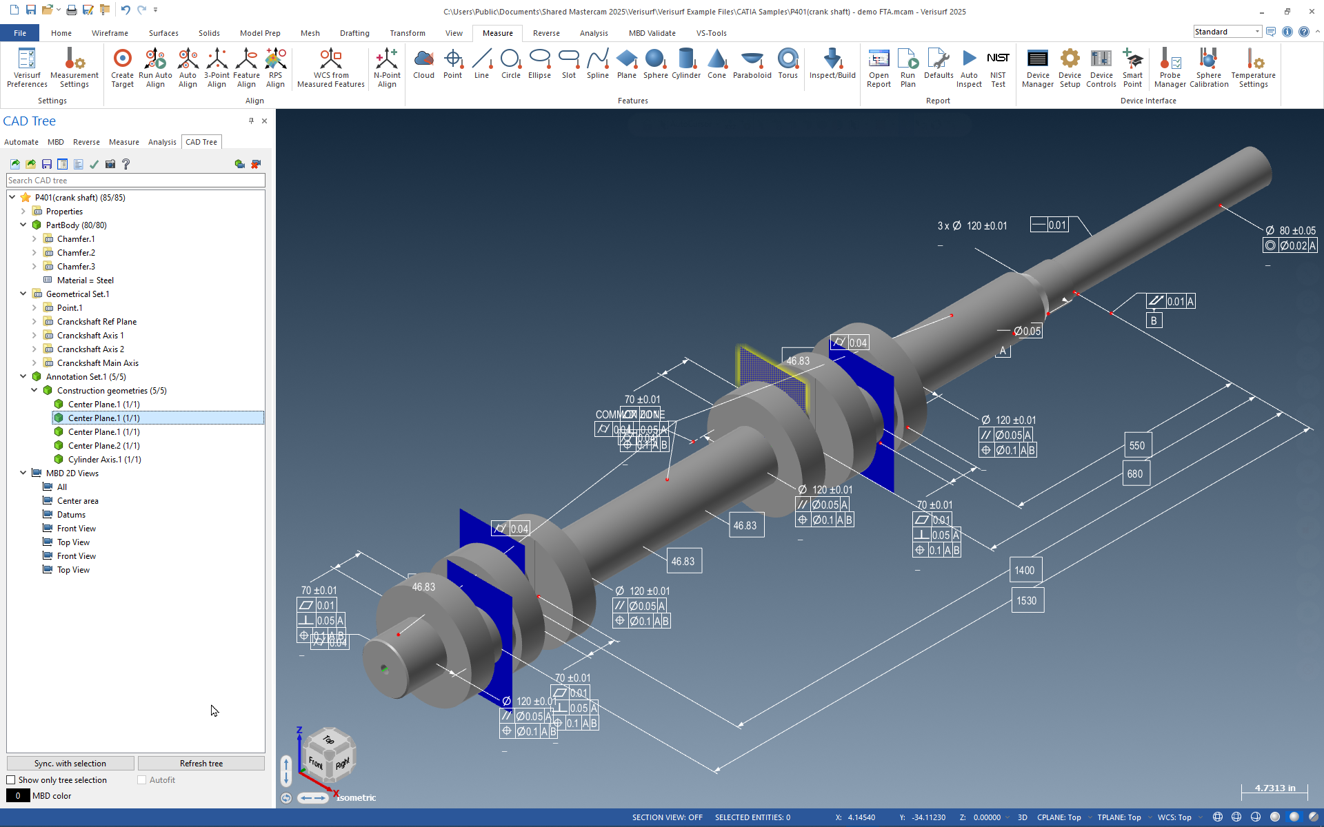 Crankshaft CAD model with MBD screenshot