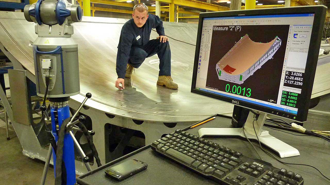 tool building on large aerospace tool with laser tracker and Verisurf