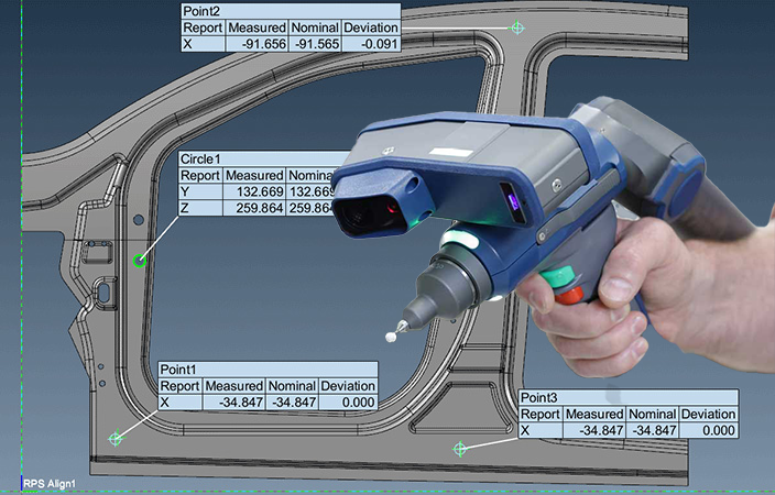 faro arm scanner and probe car body side panel scanning